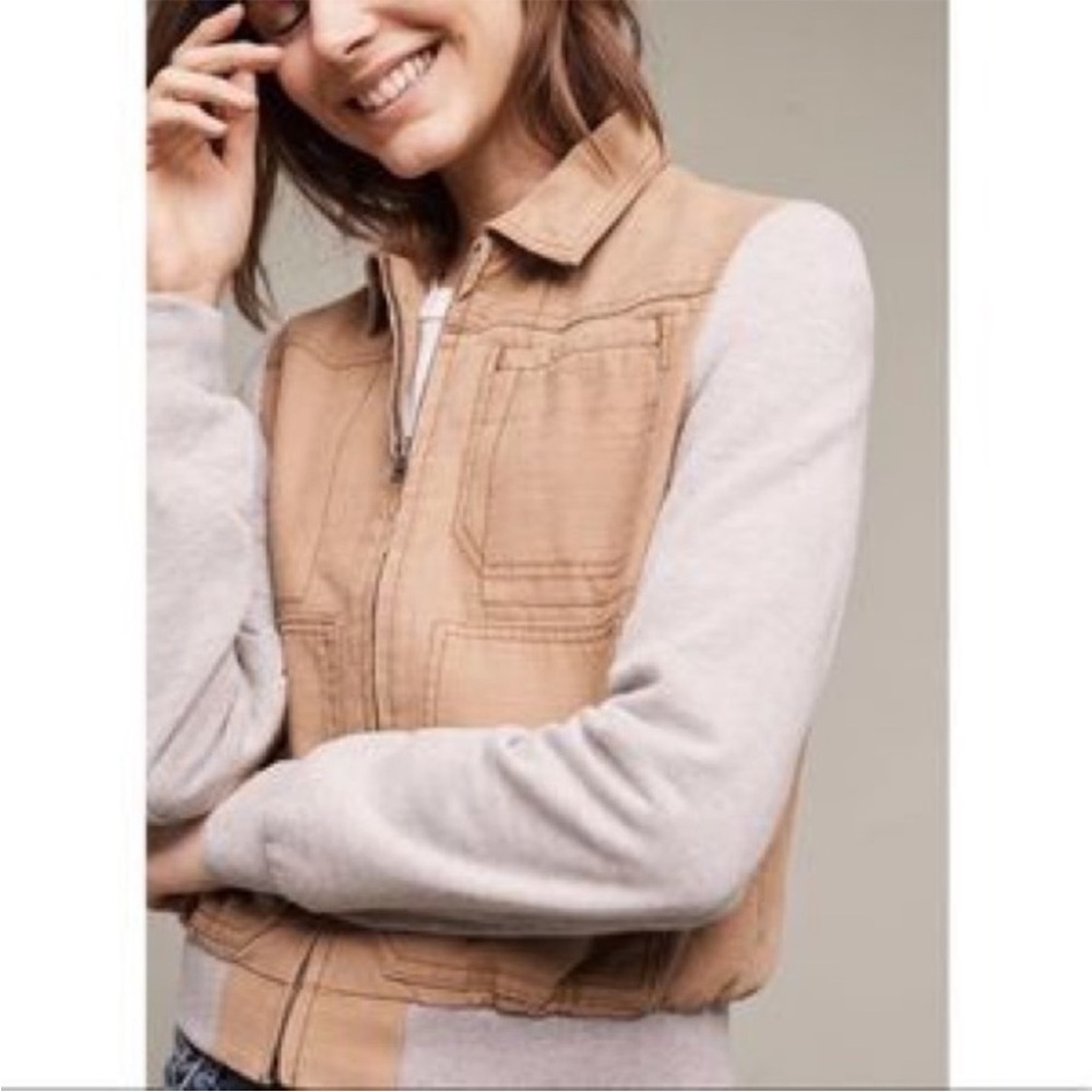 Anthropologie Tan and Gray Excursion Hei Hei Utility Bomber Jacket